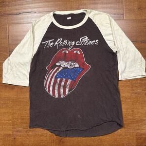 MadeWorn Rolling Stones Baseball T Shirt Women M 3/4 Raglan Sleeve Made In Japan
